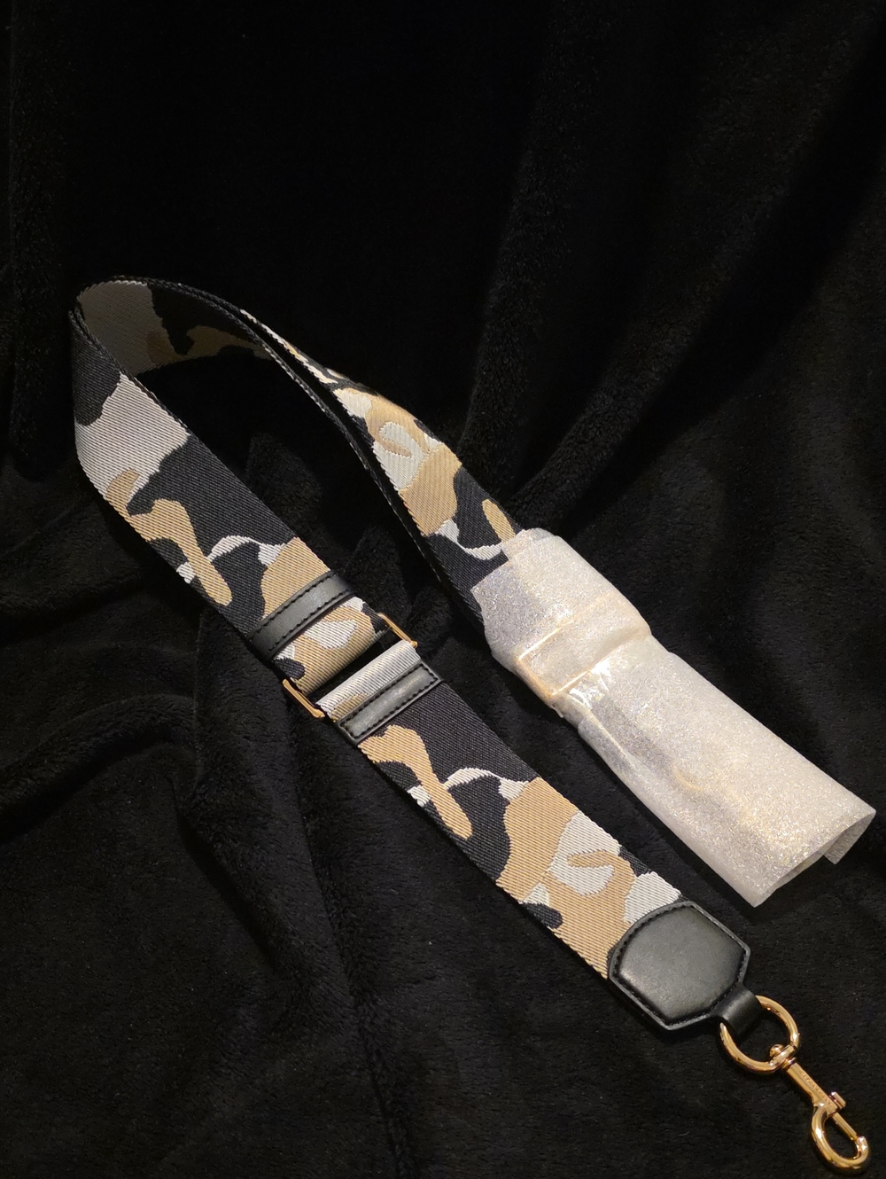 Marc Jacobs Adjustable Camouflage Guitar/Bag Strap in Black and Tan